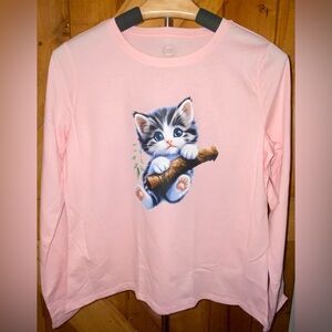 Wonder Nation Pink Girl’s Kitten Graphic Long Sleeve Shirt